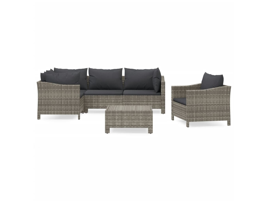 Conjunto de 6 Lounge de Jardim com Almofadões Vime Pe Cinzento MAISON EXCLUSIVE