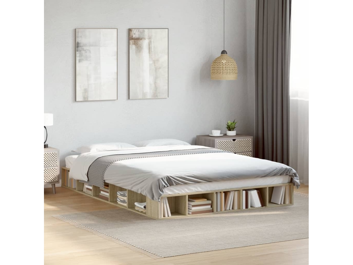 Vidaxl Estrutura de Cama 140x200 Cm Derivados Madeira Carvalho Sonoma