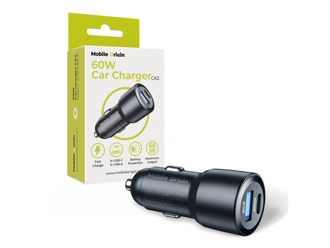 Carregador Veicular 60 W para iPhone, Xiaomi e Samsung com Usb c | MOBILE ORIGIN