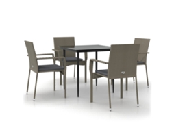 Maison Exclusive - 5 Pcs Conjunto Jantar Jardim C/ Almofadões Vime Pe Preto/cinza