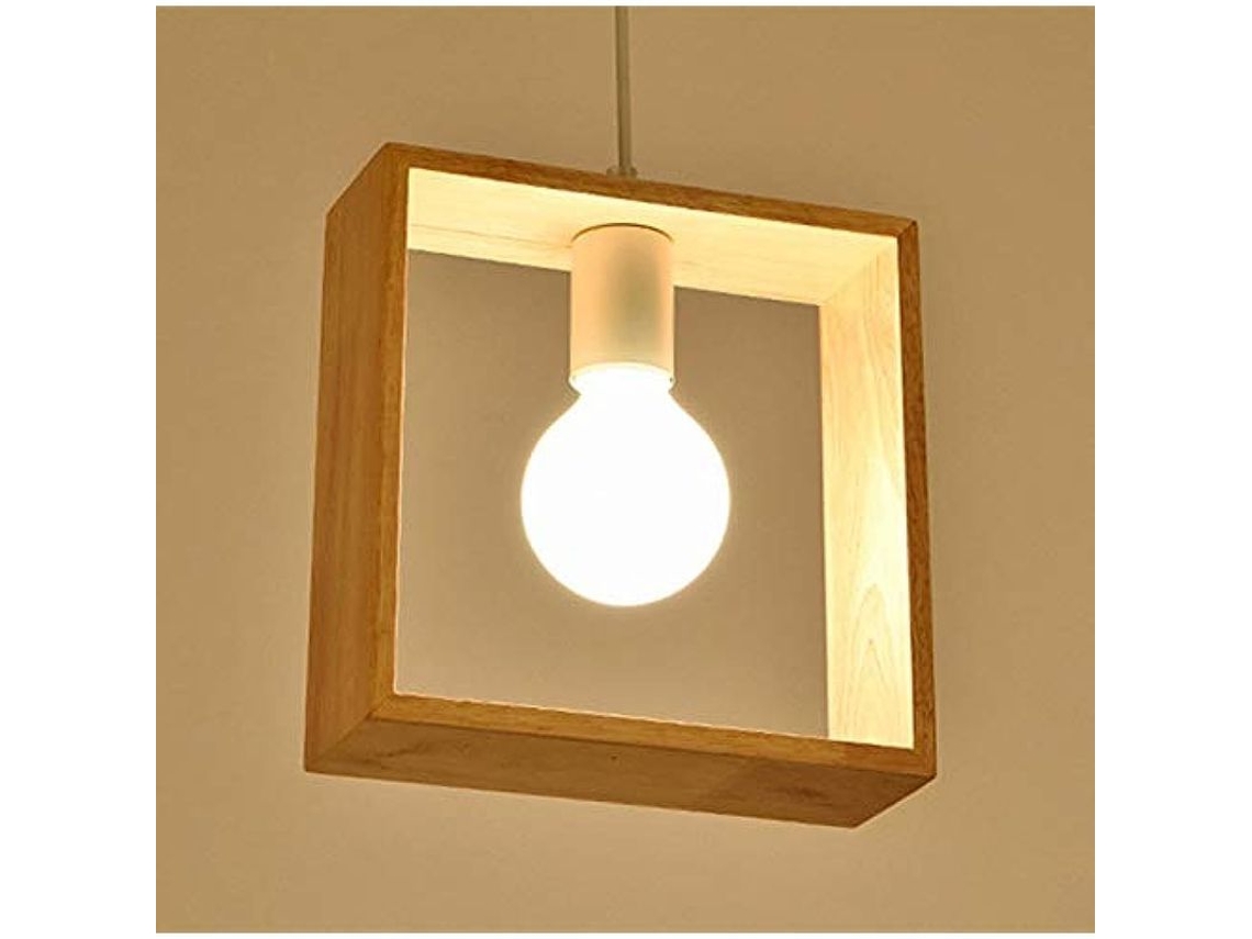 Lâmpada De Suspensão De Madeira Industrial, Design Moderno, Forma Quadrada, Base E27/e26, Sem Lâmpada, Para Casa E Escritório