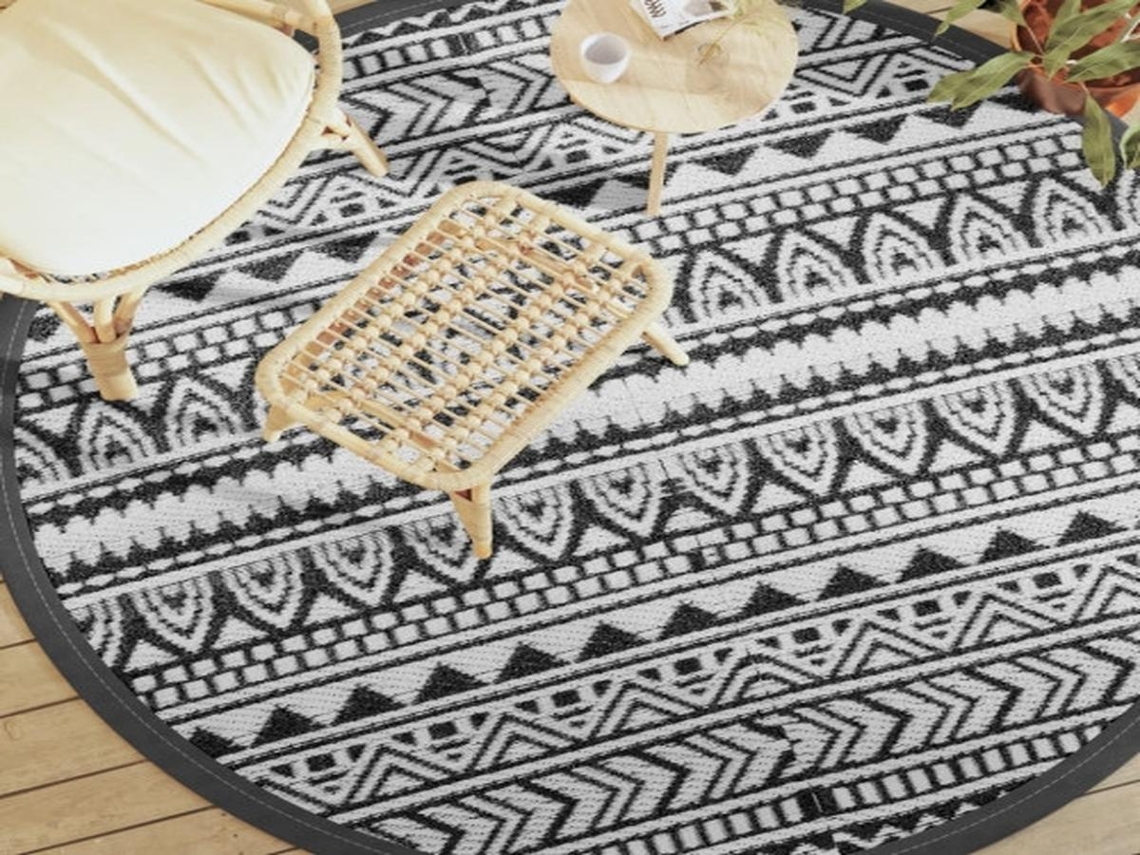 Lurelia Tapete Exterior Redondo Arakil Pp Lavável Reversível Resistente Uv Trançado Preto Ø200 Cm