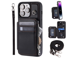 Capa Bloqueio Rfid Pega Para Iphone 15 Pro Max Pele Sintética Preto