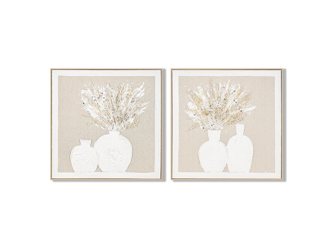 Pintura Home Esprit Branco Bege Vaso Cottage 62 X 4,5 X 62 Cm (2 Unidades)