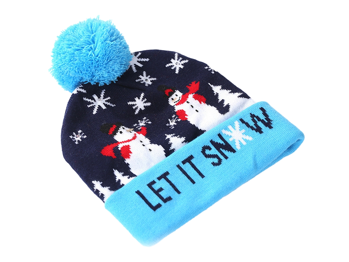 Chapéu de Malha com Luz Led de Natal com Aba Let It Snow AURUM