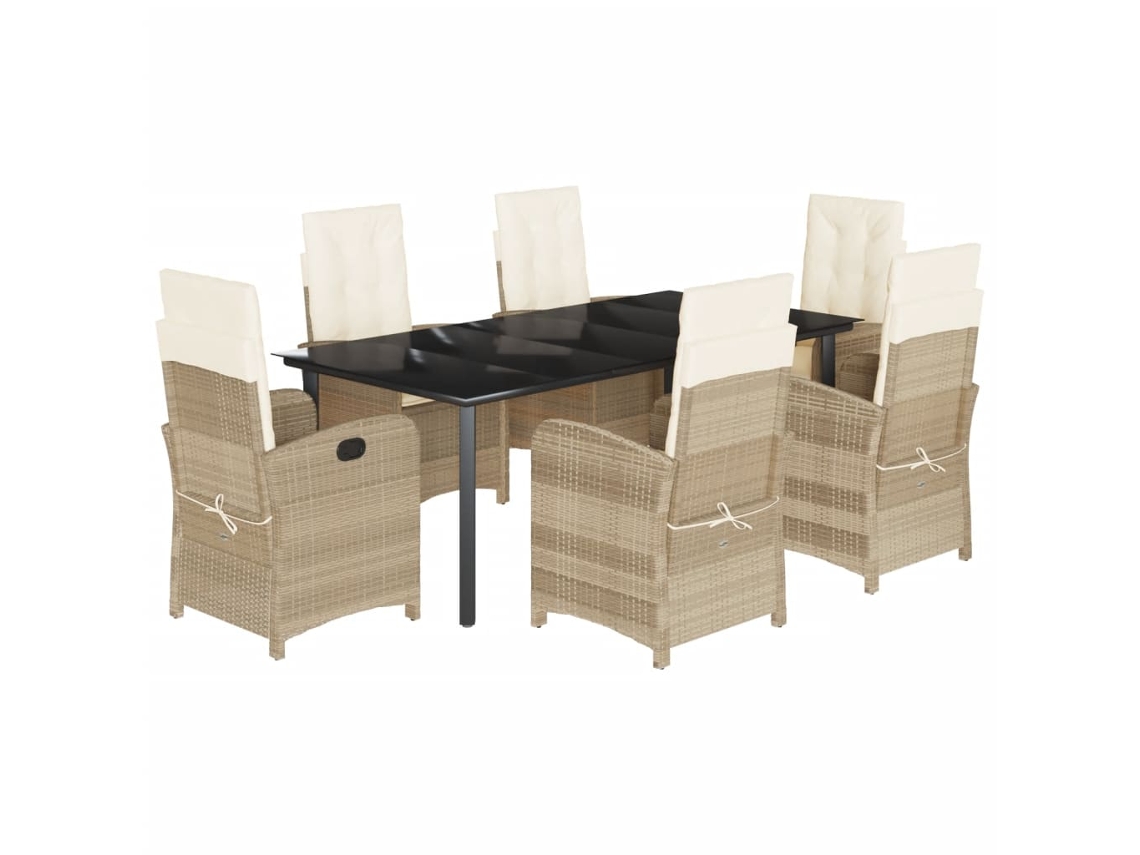 Maison Exclusive - 7 Pcs Conjunto De Jantar P/ Jardim Com Almofadões Vime Pe Bege