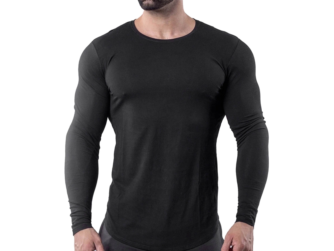 Business camisa Manga Longa Elástica de Algodão para Homem Secagem Rápida Fitness Corrida Preta XXL