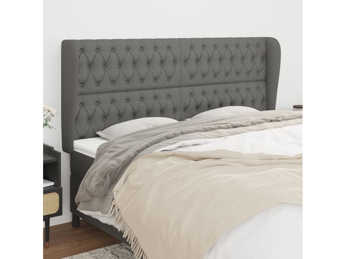 Vidaxl Cabeceira Cama C/ Abas Tecido 183x23x118/128 Cm Cinzento-escuro