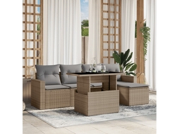 Vidaxl 6 Pcs Conjunto De Sofás P/ Jardim Com Almofadões Vime Pe Bege