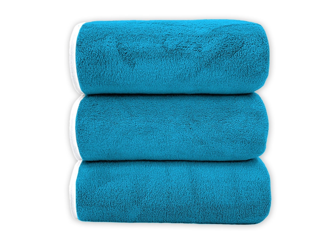 Toalha de Banho de Coral Fleece para Adultos, Macia e Altamente Absorvente, 3 Peças,azul Pavão,70x140cm GERTIZ