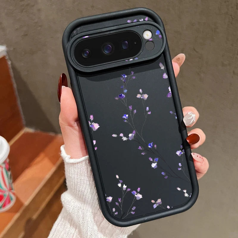 Capa Para Celular Google Pixel 10 Com Estampa Floral (preta), Capa Traseira De Silicone Macio À Prova De Choque.