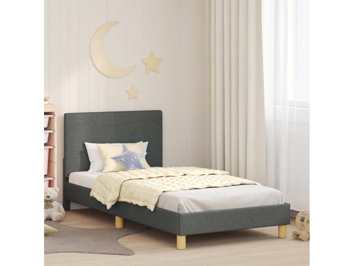 Vidaxl Estrutura De Cama Infantil Com Cabeceira Cinza Escuro Tecido