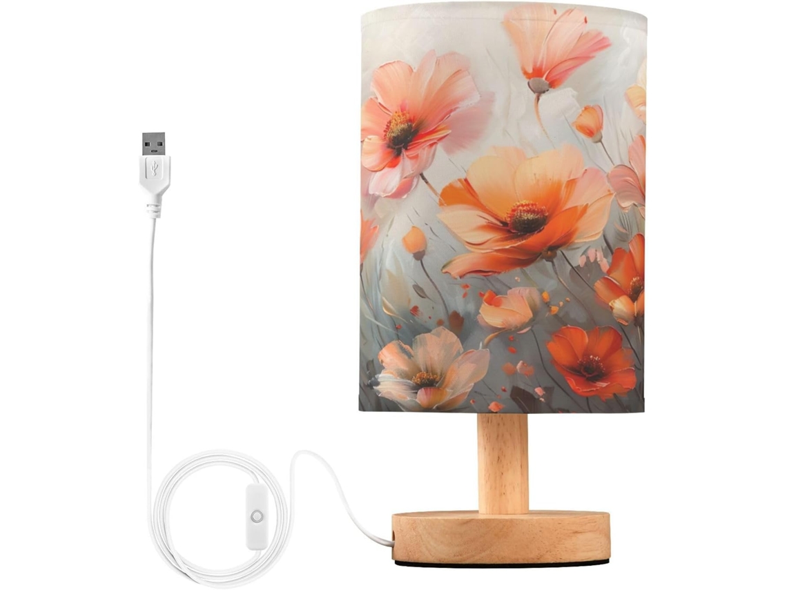 Luminária De Cabeceira Led Para Quarto, Luminária De Leitura Com Cúpula Tecido, Base De Madeira E Porta Usb Para Quarto