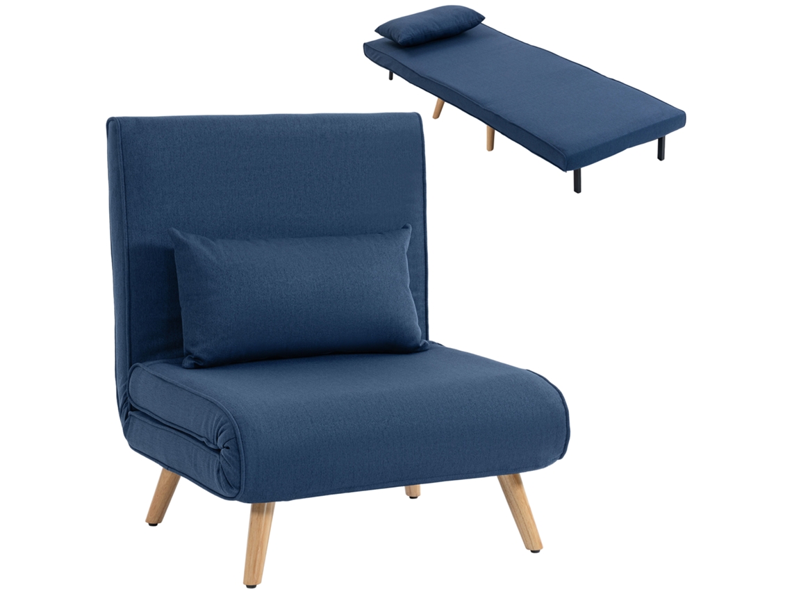 Sofá cama Individual Dobrável VELTUS TRADE com encosto ajustável em 5 posições, poltrona com almofada (72x75x85 cm) azul