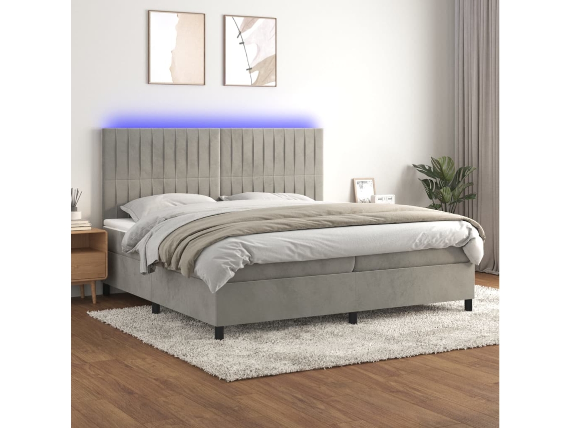 Vidaxl Cama Box Spring C/ Colchão/led 200x200 Cm Veludo Cinzento-claro