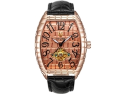 Lurelia Relógio Mecânico Masculino, Automático, Luminoso, Couro, Abs, Dourado E Preto