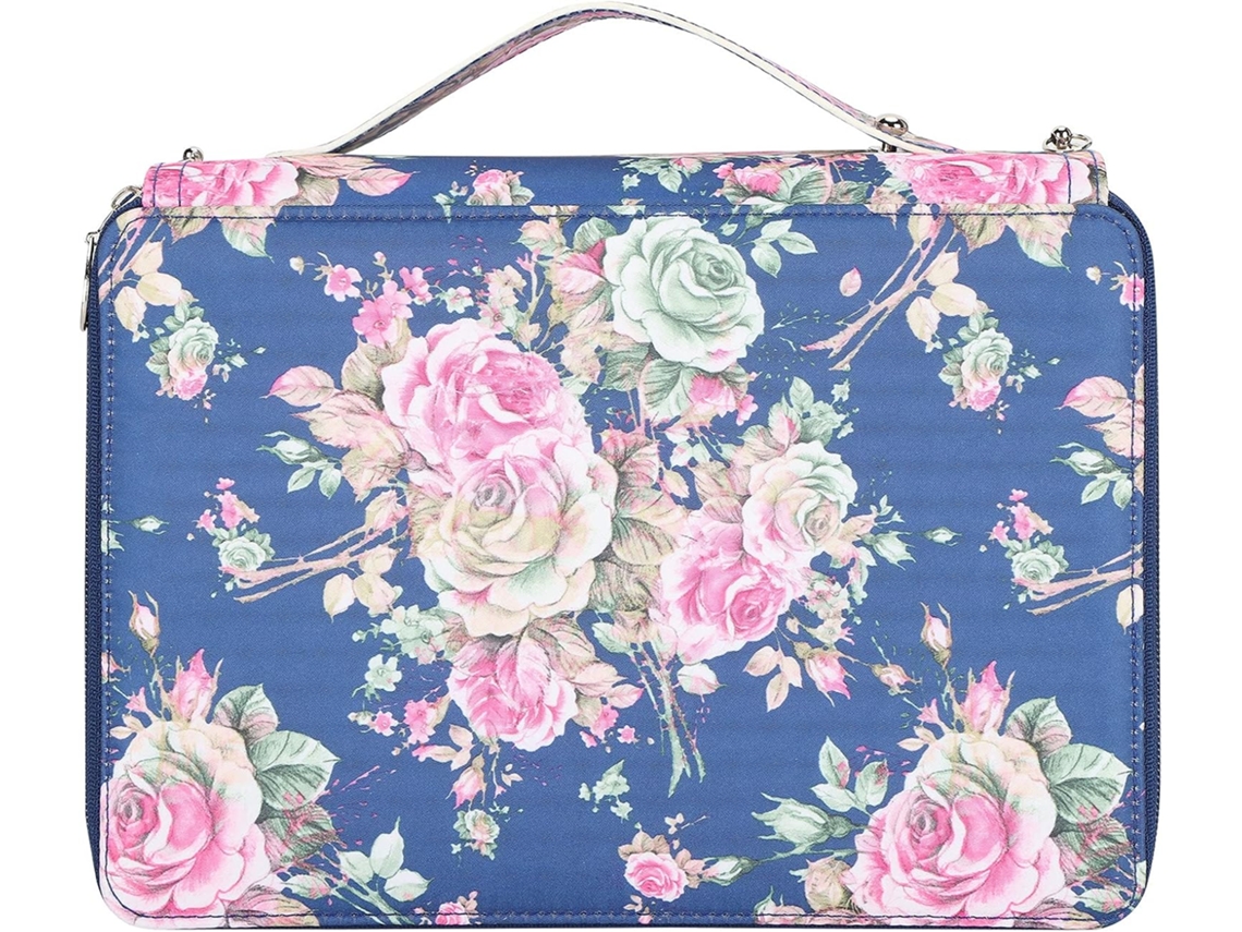 Large Capacity Case Rose Layer Zipper 252 Holder Storage 20.5 28.5 10cm (rose Blue Peil Printed Multi