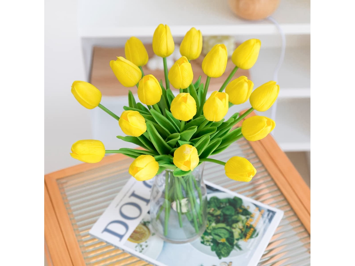 10 Tulipas de Látex "toque Real", Buquê de Flores Artificiais para Decoração de Casa, Casamento e Festa, Amarelas Gpa AQUAFORGE