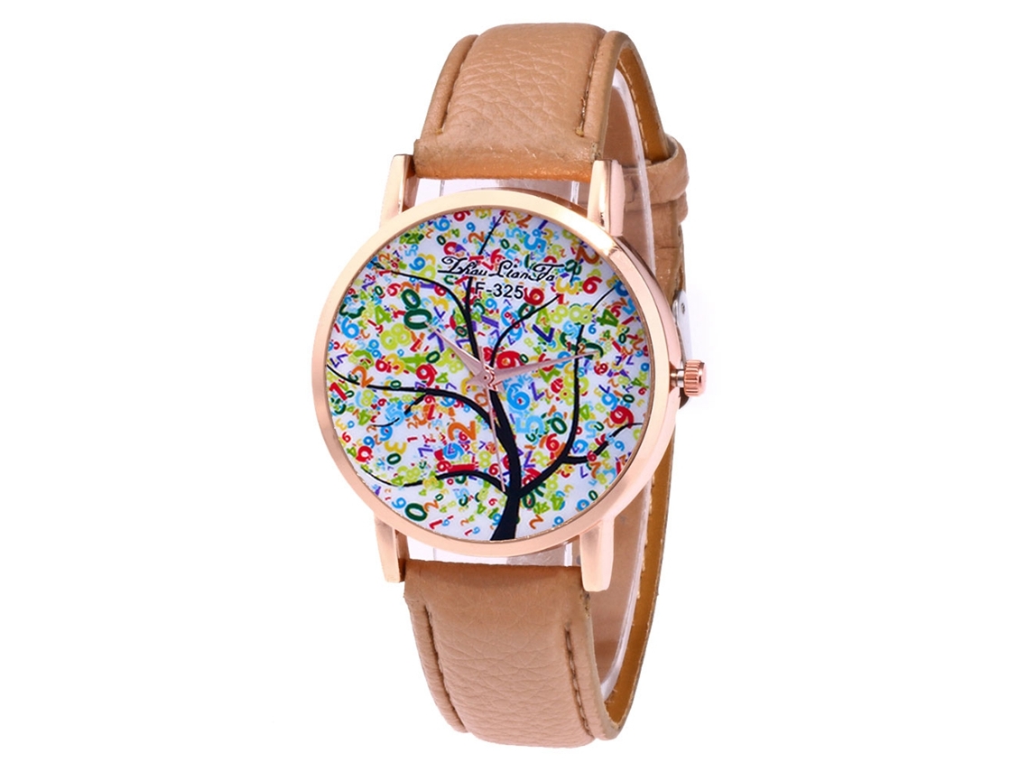 Relógio de Pulseira Quartz com Pulseira de Couro para Mulheres e Homens (bege)