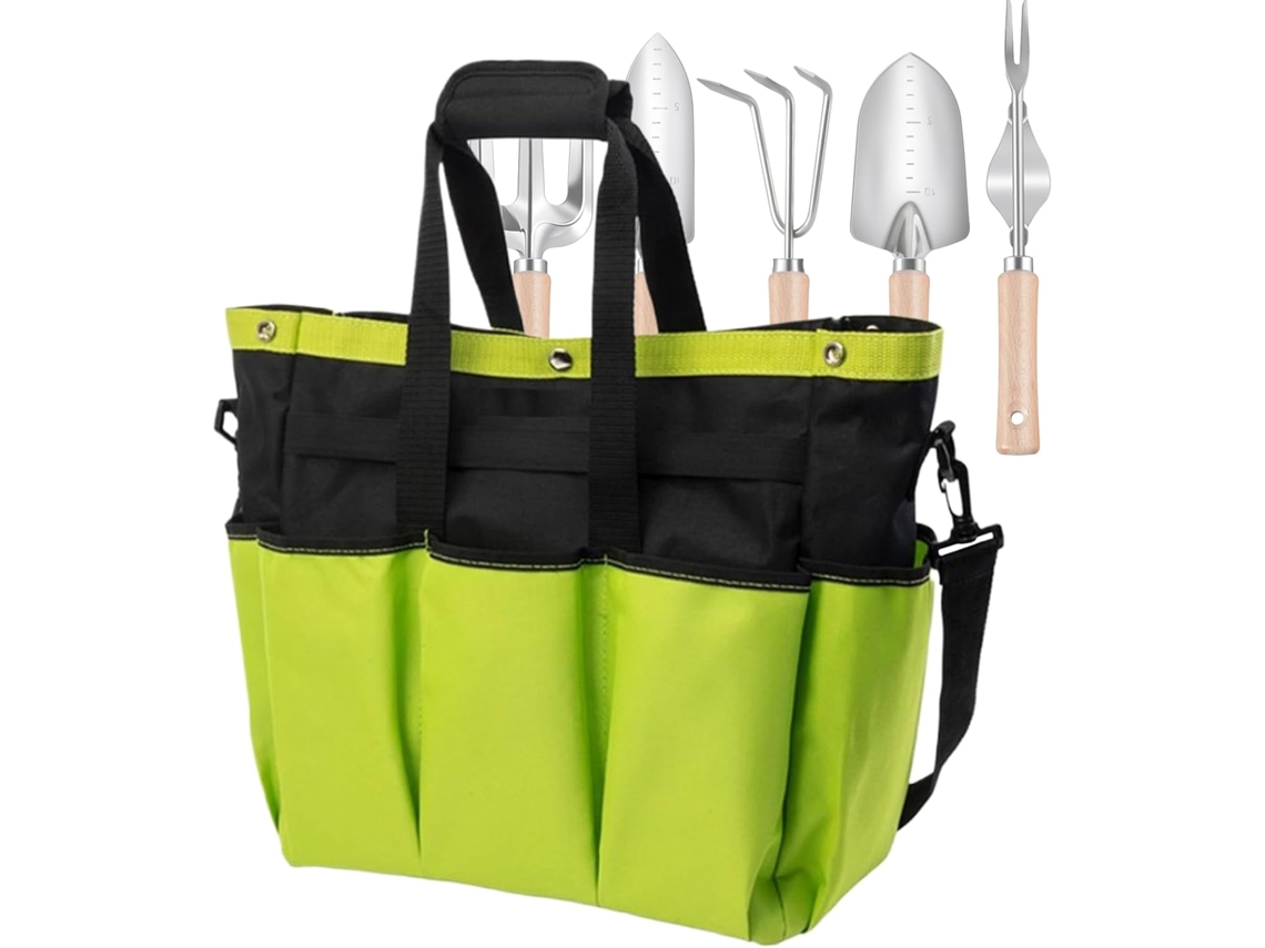Bolsa organizadora impermeável para ferramentas de jardinagem com vários compartimentos.