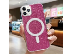 Capa Transparente Com Glitter Para Iphone 11 Pro Max - Acrílico - Magsafe - Vermelho Rosado