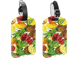 Conjunto De 2 Etiquetas Bagagem Mão Masculinas Frutas Tropicais Fatiadas Abacaxi E Limão Pintura Em Poliuretano