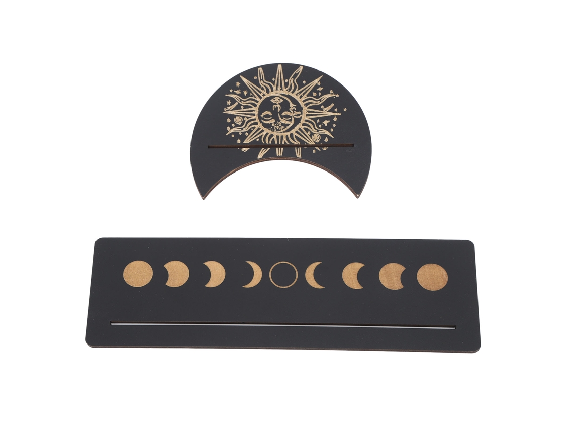 Suporte Cartas Tarot Madeira 2 Peças Formas Lua Retângulo