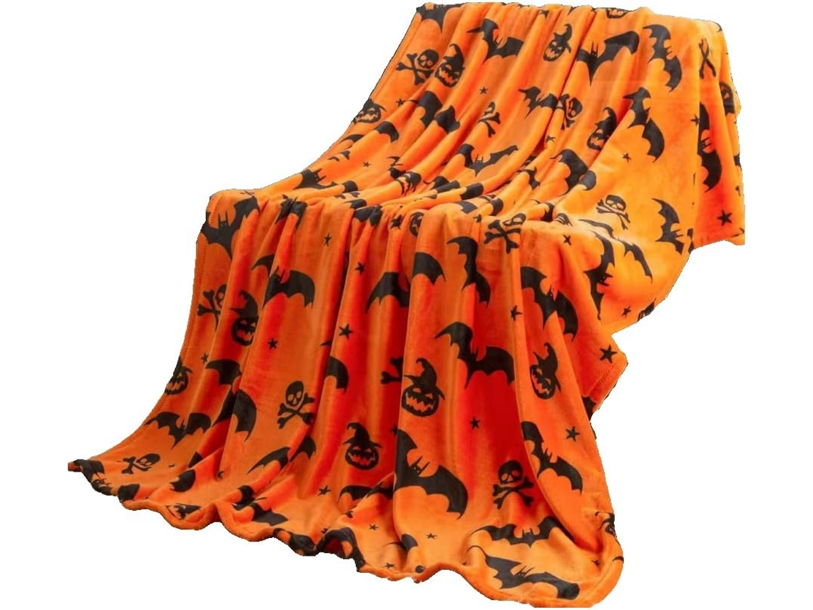 Manta de Flanela Syjym com Estampa Abóbora para o Halloween, Ideal para Quarto, Sala de Estar