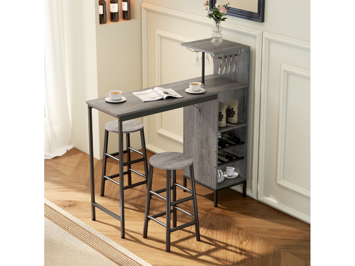 Conjunto De Mesa E 2 Cadeiras, Com Prateleiras, Acabamento Natural