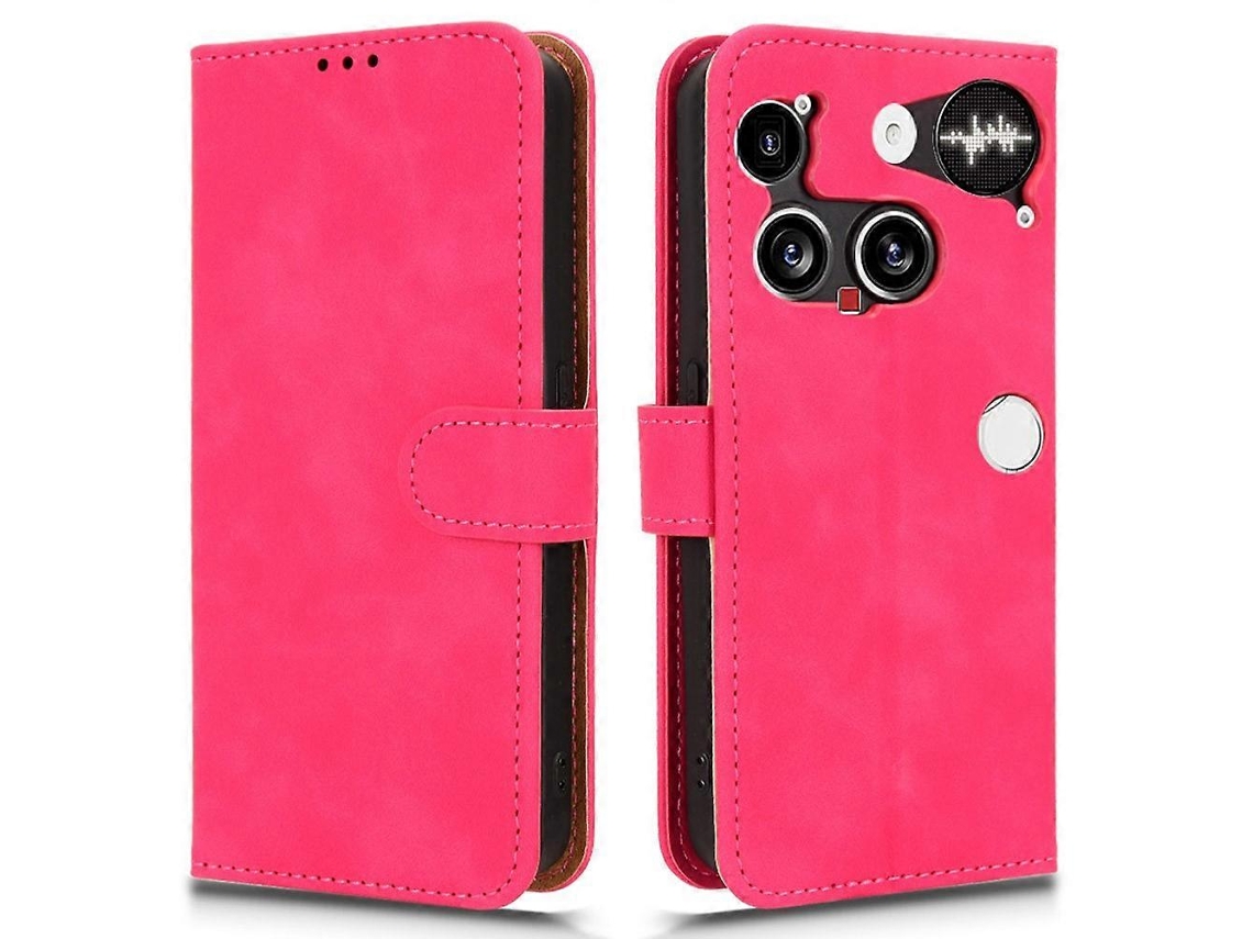Capa De Couro Nothing Phone (3) 5g - Capa Carteira Anti-queda Com Toque Aveludado Rosa