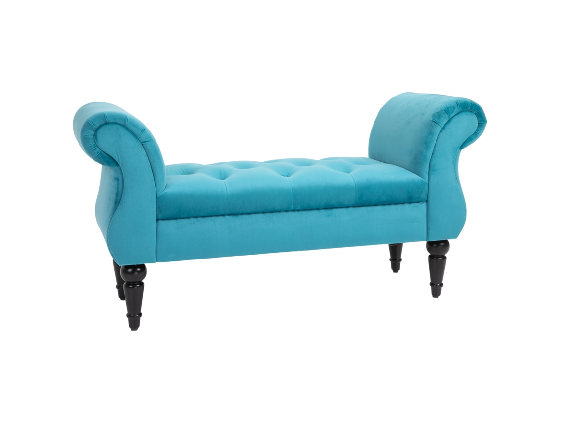 Banco Vintage Azul de Madeira com Assento Estofado BTFORUS (117x40x58cm)