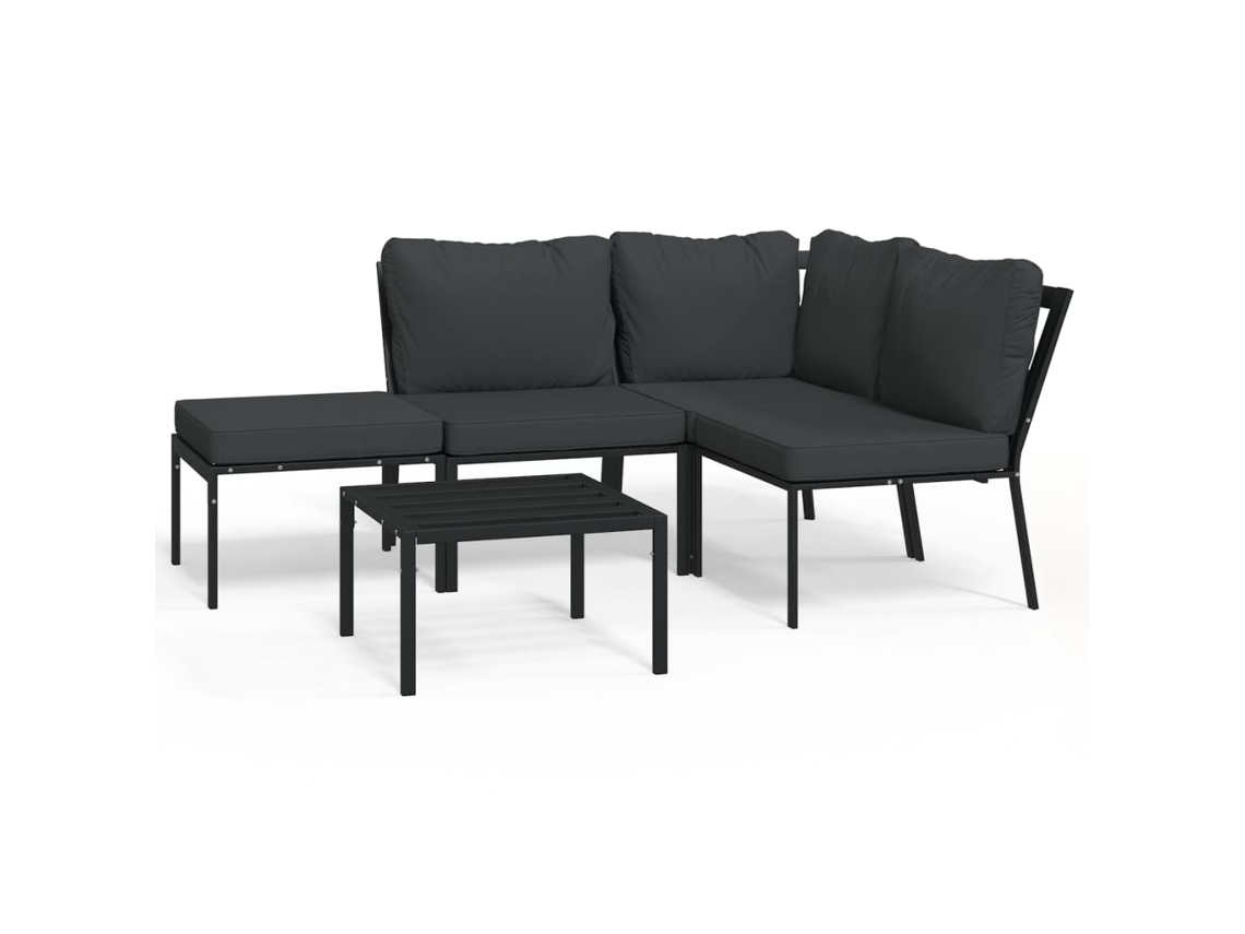 5 Pcs Conjunto Lounge de Jardim Aço C/ Almofadões Cinzentos MAISON EXCLUSIVE
