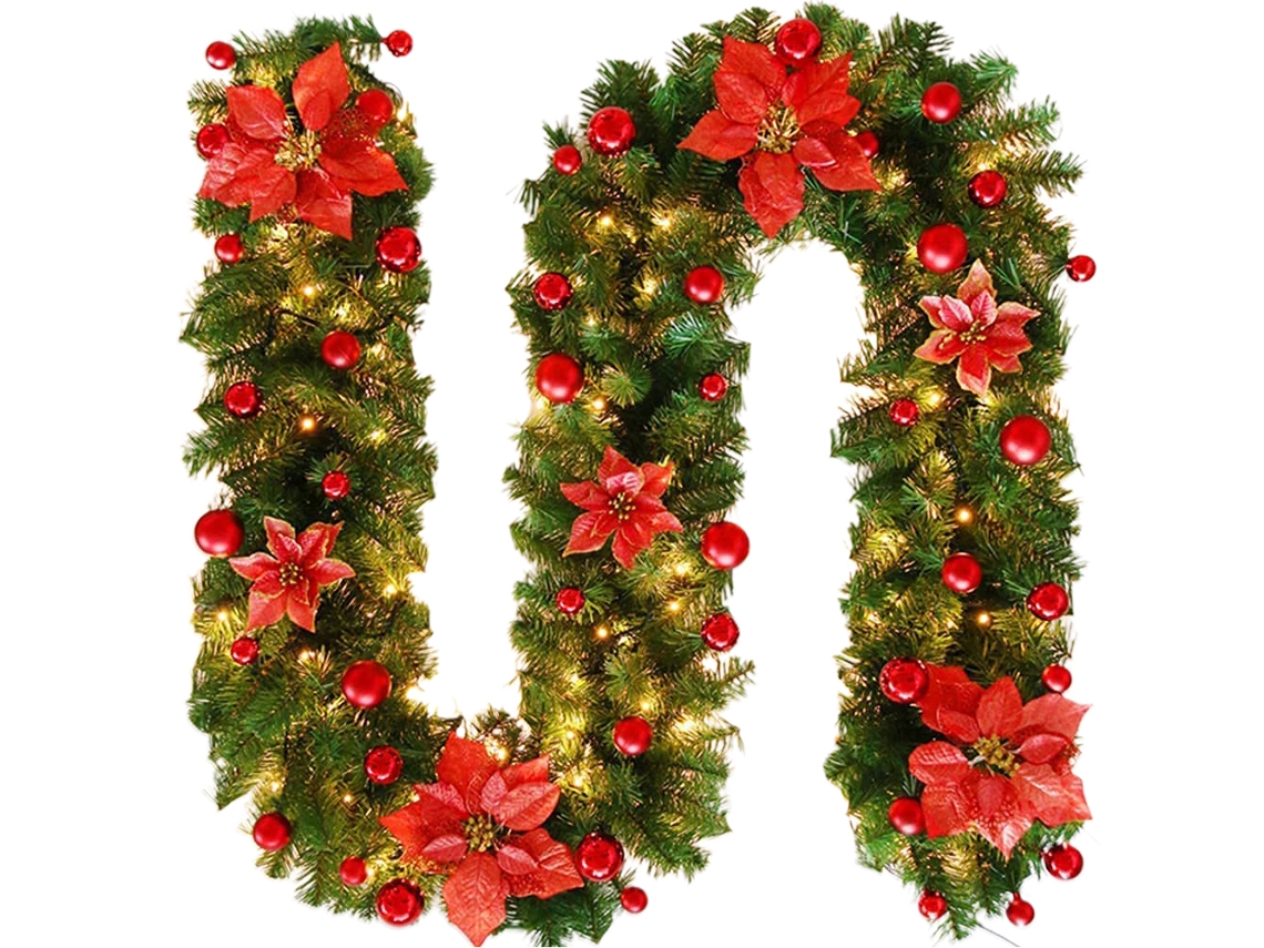 Magia De Natal Se Desenrola Garland Artificial De Natal Com Luzes Led Quentes, Pvc Ecológico Para Decoração De Ar Livre Interna