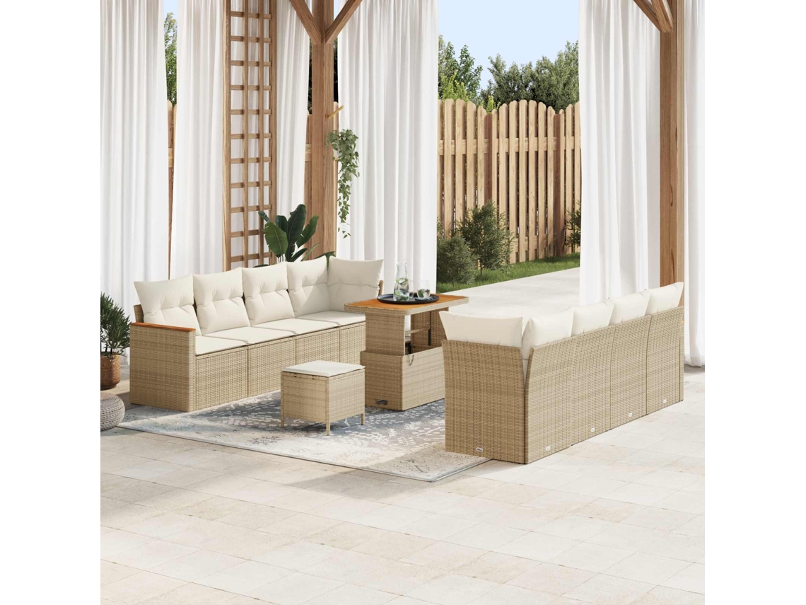 Vidaxl Conjunto De Sofá De Jardim 11 Pcs Bege Vime Pe