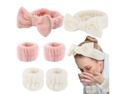 2026 3 Peças de Tiara e Pulseiras de Spa para Lavar o Rosto com Design de Laço