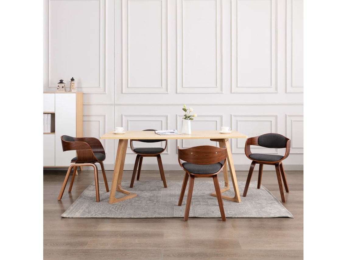 Vidaxl Cadeiras Jantar 6 Pcs Madeira Curvada E Tecido Cinzento