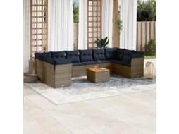 Vidaxl 11 Pcs Conjunto Sofás De Jardim C/ Almofadões Vime Pe Cinzento
