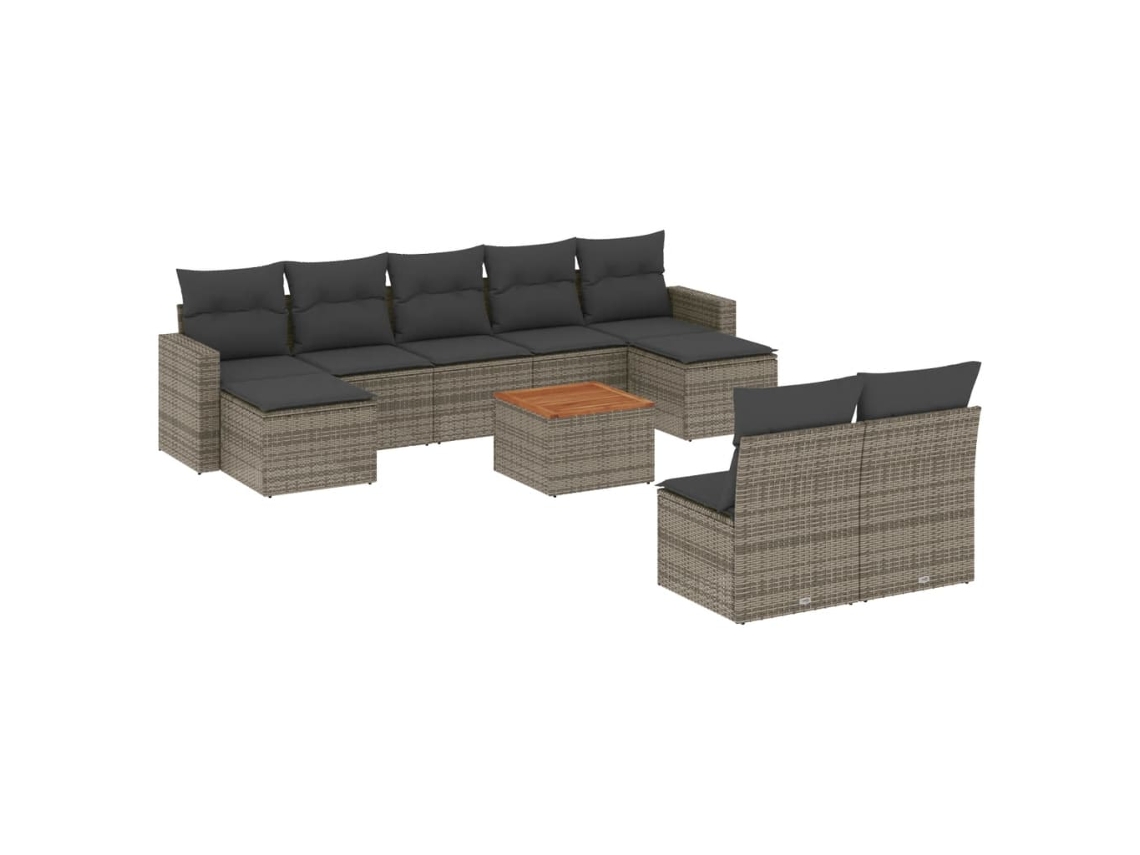 Conjunto de 10 Sofás de Jardim com Almofadões Vime Pe Cinzento MAISON EXCLUSIVE
