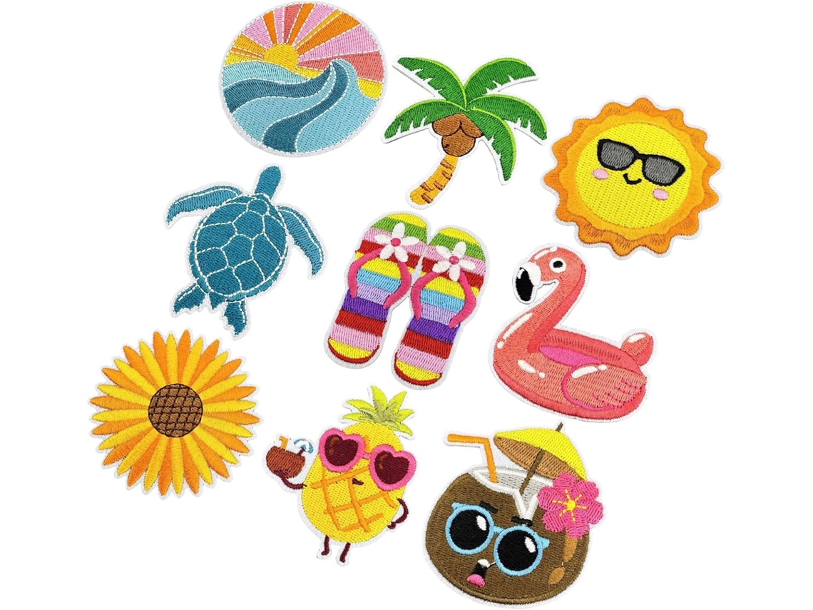 Conjunto de 9 Apliques Bordados Termocolantes com Tema de Praia para Chapéus e Bolsas. SFUSHOS