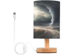 Luminária De Cabeceira Led Tornado, Luminária De Leitura Com Cúpula Tecido, Base De Madeira E Porta Usb Para Quarto