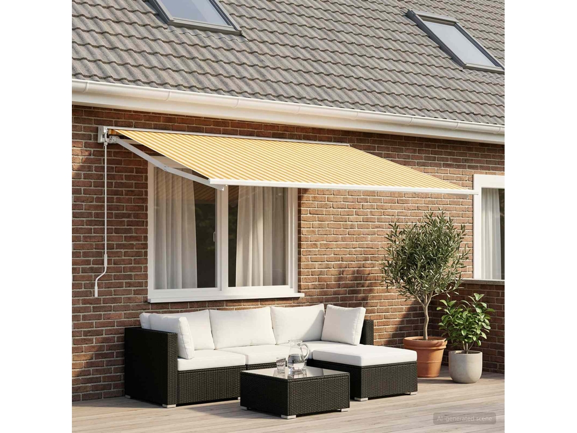 Vidaxl Tecido De Substituição Para Toldo Amarelo E Branco 400 × 350 Cm