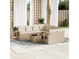 Vidaxl 9 Pcs Conjunto De Sofás P/ Jardim Com Almofadões Vime Pe Bege