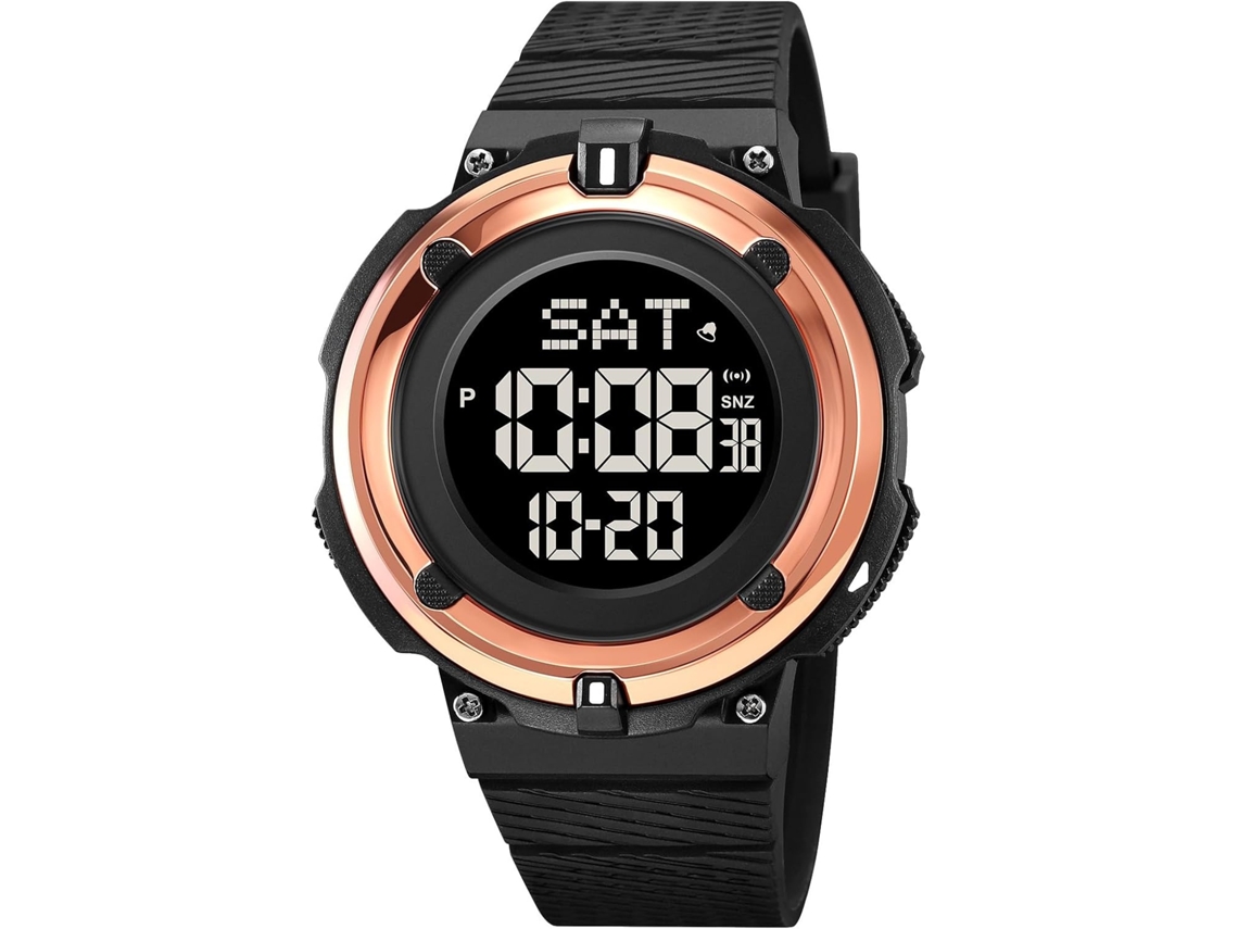 Lurelia Relógio Digital Desportivo Masculino, Calendário, Cronómetro, Alarme, Retroiluminação Led, Pulseira Confortável, 50m, Rosa, Modelo Lx00897