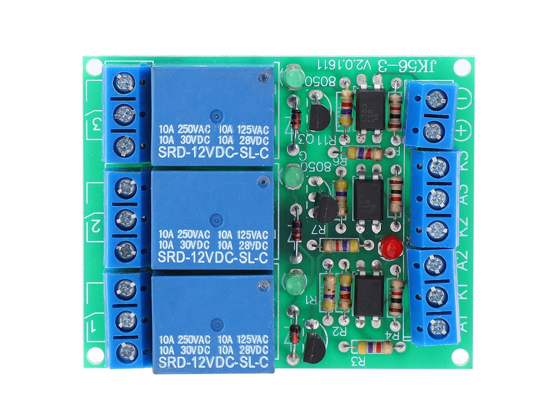 Módulo Relé 3 Canais 12v 10a Isolamento Optoacoplador