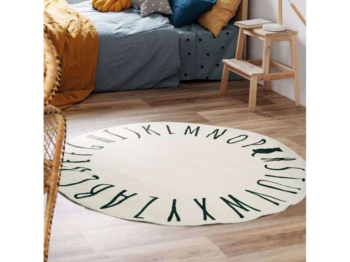 Tapete - A Fábrica De Decoração - Impressão De Alfabeto E Gato - Algodão - Diâmetro 90 Cm - Criança