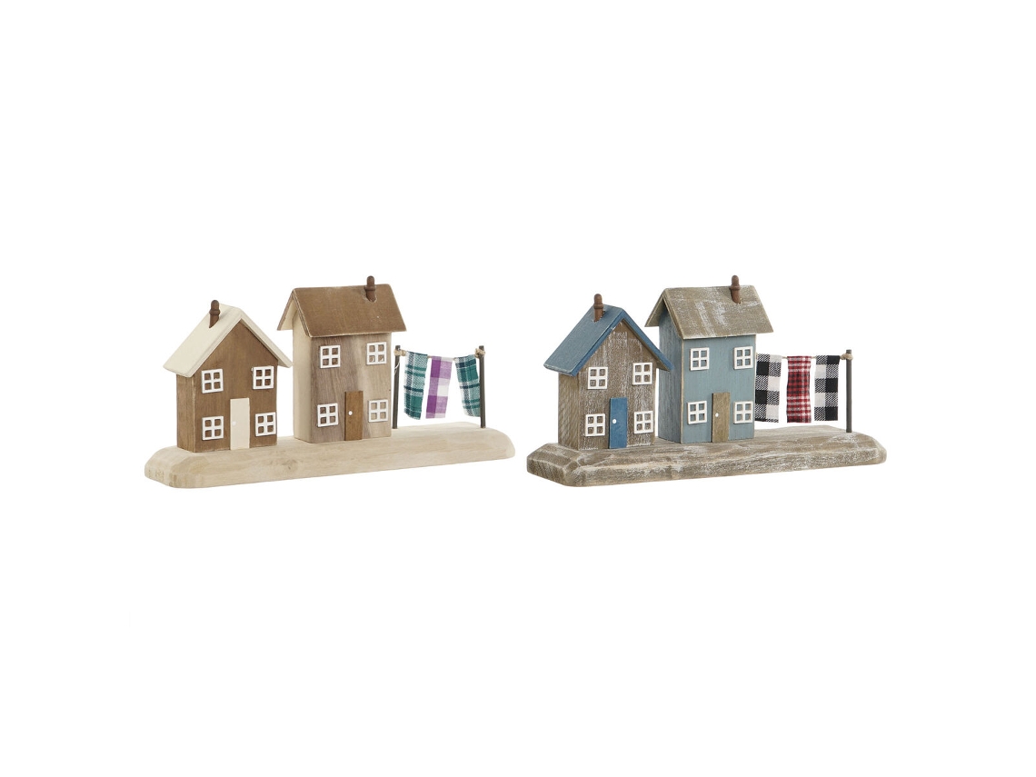 Figura Decorativa Home Esprit Azul Vermelho Casas Multicoloridas 25,5 X 9 X 13,5 Cm (2 Unidades)