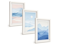 Composição De Quadros Montanhas Em Aquarela Azul E Rosa Espelharte (3 Peças 20x30 Cm)