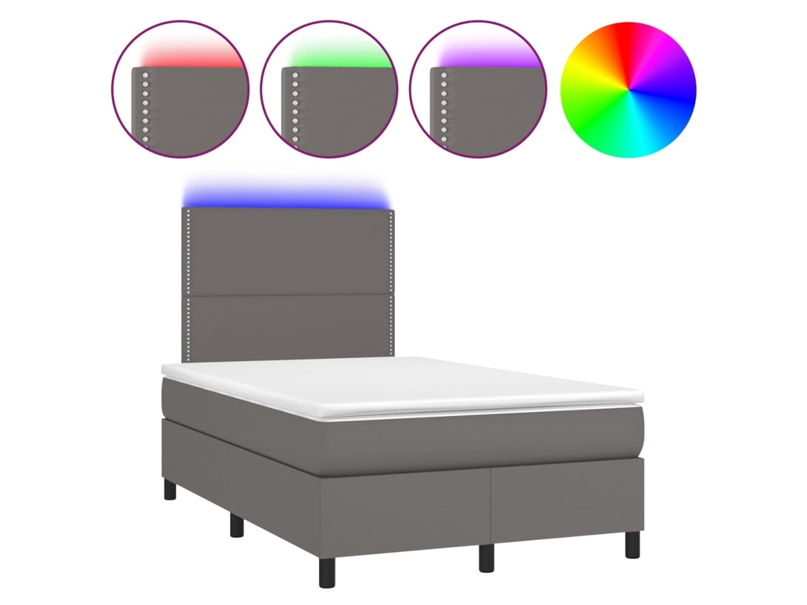 Cama Box Spring com Colchão e Led Couro Artificial Cinza MAISON EXCLUSIVE (120x200 cm)