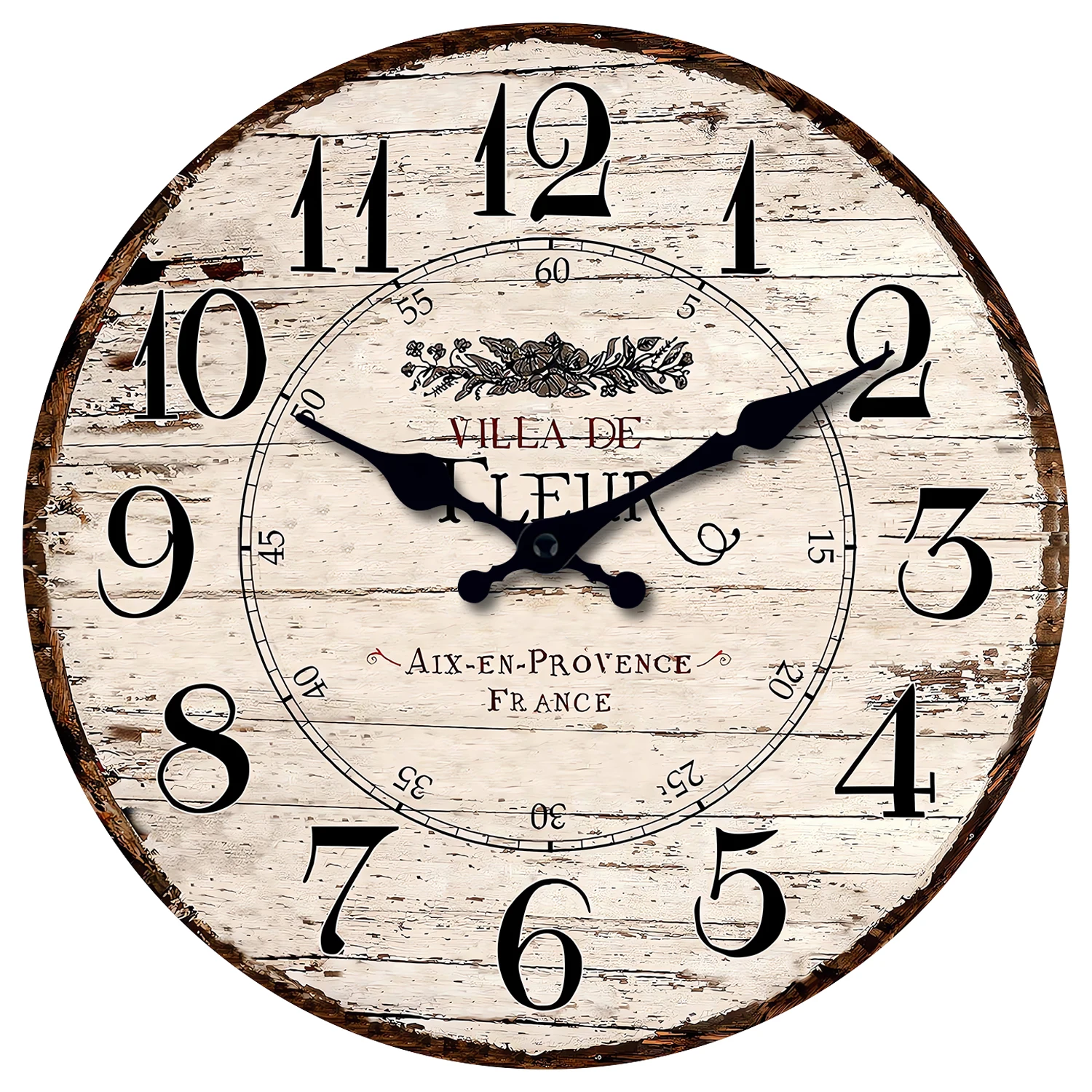 Relógio de parede de madeira (35,5 cm), estilo francês vintage branco, silencioso, para cozinha.