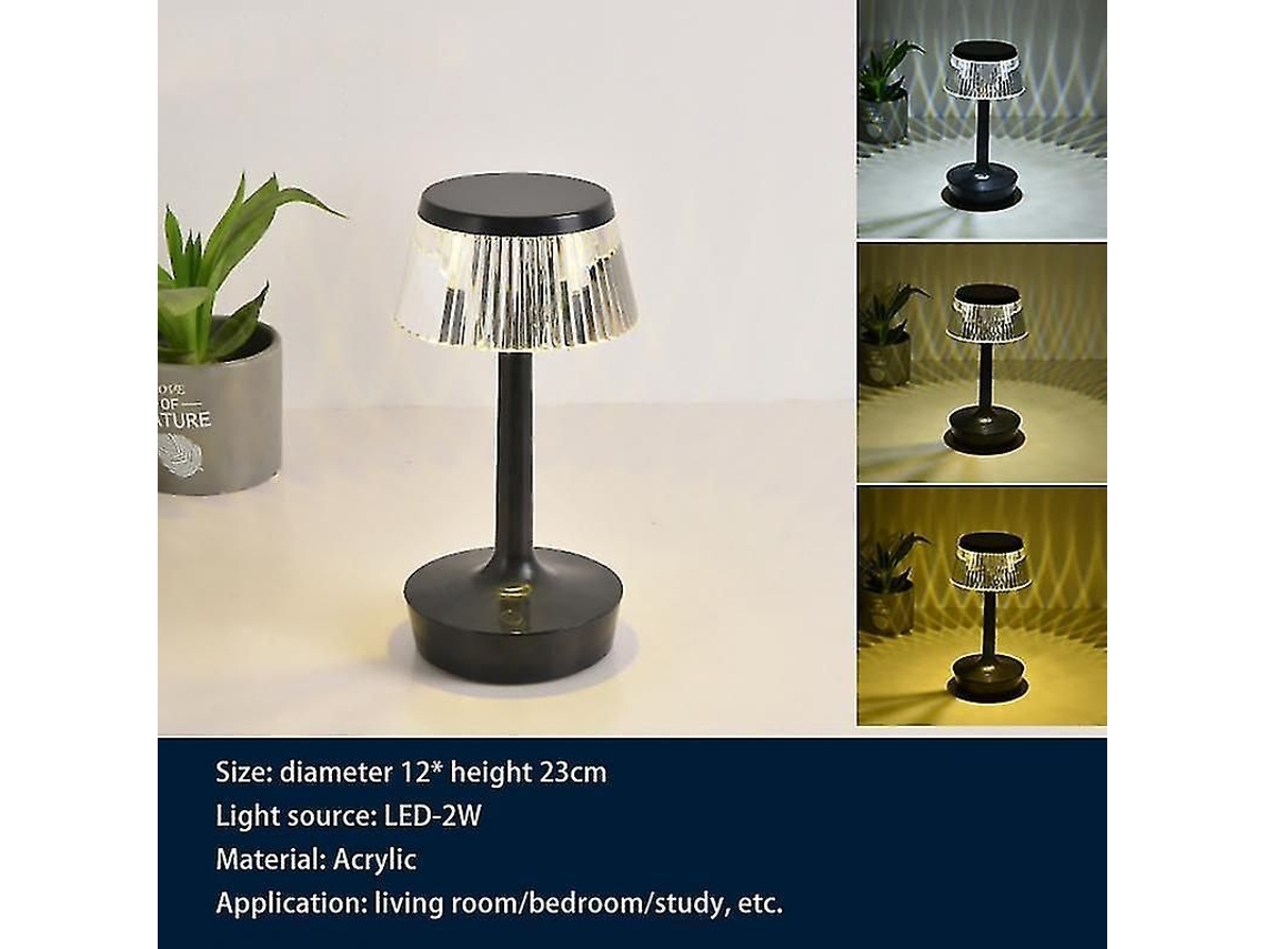 Lâmpada De Mesa De Cristal Com Led, Dimmer Três Cores, Decorativa Para Quarto, Usb Recarregável Ou Plugue Direto